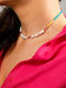 Colier Choker Cu Mărgele Naturale Roz Turmalină Topaz Amazonit Ametist Cristale În Argint 925 Placat Cu Aur