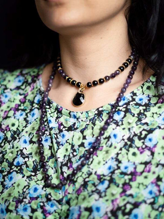 Mantra Mala Kiaan Necklace 108 Mala Beads Amethyst Onyx Semi-precious Stones