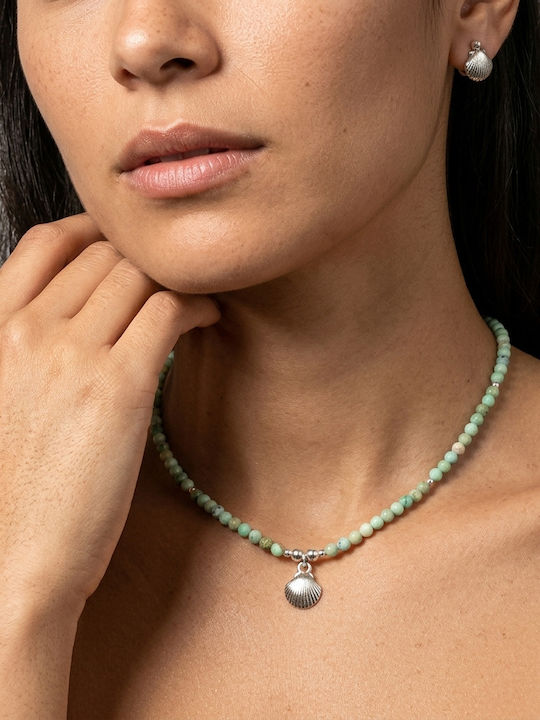 Colier Elegant Pentru Femei Marina Cu Charm Din Scoică Naturală De Turcoaz Peruvian Argint 925 Reglabil