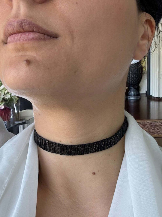 Colier Choker Lat Elegant Handmade Elian Din Mărgele Miyuki Maro Metalic Negru