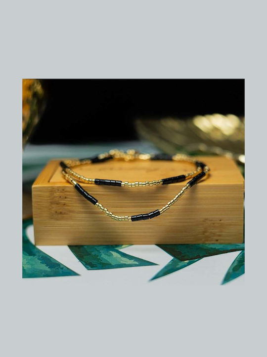 Colier Placat Cu Aur 18k Cu Pietre Semiprețioase Choker Pietre Naturale Agat Negru Sunstone Miyuki Seed Elegant Vania