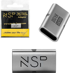 Nsp Μετατροπεας Type C Female To Type C Female 80gbps 240w 48v 5a Aluminium Silver Nsp Μετατροπεας Type C Female To Type C Female 80gbps 240w 48v 5a Aluminium Silver