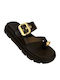 Leather Women's Flat Sandals Flatforms Black