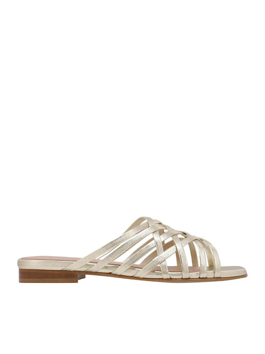 Kalogirou Leder Flache Sandalen für Damen Golde...