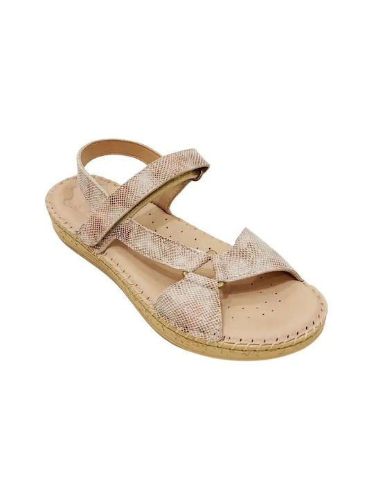 Ovvio Leder Flache Damen Sandalen Beiges
