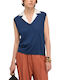 Winter Women's Sleeveless Fleece Blouse Blue White