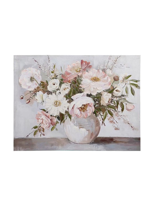 Panou Pânză Vază Flori Albe Verzi Roz 80x3.5x60cm Estheti 812-20094