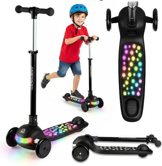 Ricokids Scuter Copii Pliabil 3 Roți Cu Iluminare LED Negru