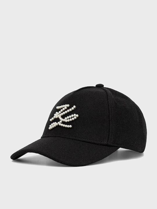 Karl Lagerfeld K Autograph Wool Pearls Cap Blac...
