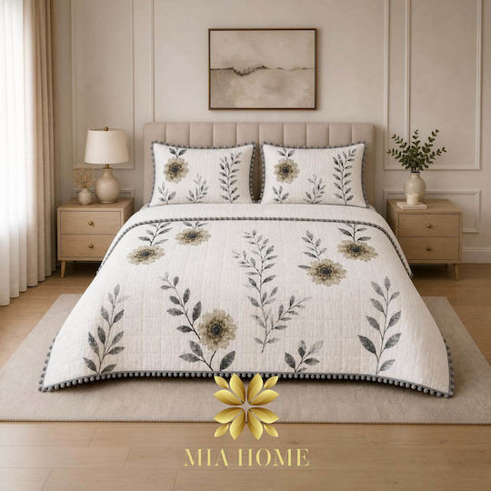 Mia Home Σετ Κουβερλί Υπέρδιπλο Λευκό-γκρι 220x240cm 3τμχ