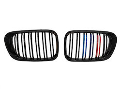 Καρδιές Μάσκας Bmw 3 E46 99-03 Coupe Cabrio M4 Look Διπλή Γρίλια Tri-color Μαύρο Γυαλιστερό 2 Τεμάχια