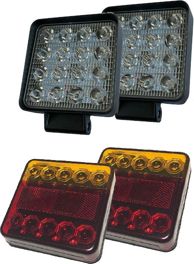 Set 2 LED Headlights 48w + 2 Rear LED Lights Square