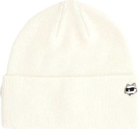 Beanie Damen Mütze Gestrickt in Ecru Farbe