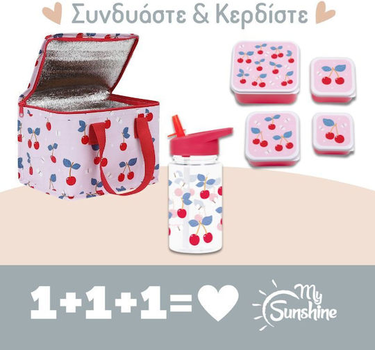 A Little Lovely Company Cherries School Lunch Bag Pink 16x16x23cm
