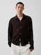 Long Sleeve Checked Terra Brown Seersucker
