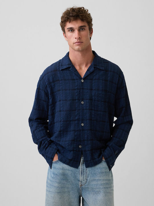Langärmeliges Geprüft-Hemd Navy Blau
