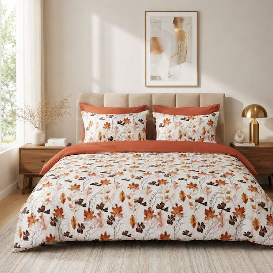 Pucioasa Duvet Cover Set 240x250cm Super King With 2 Pillowcases & 1 Bed Sheet Autumn Leaves