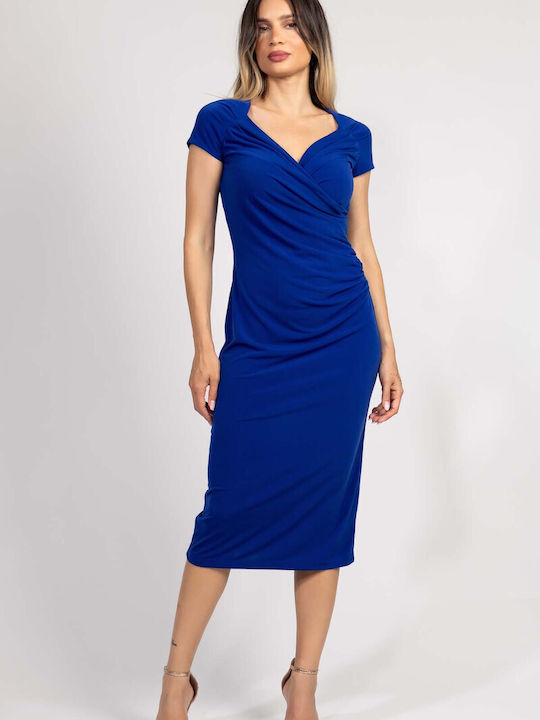 Summer Midi Evening Wrap Dress Royal Blue
