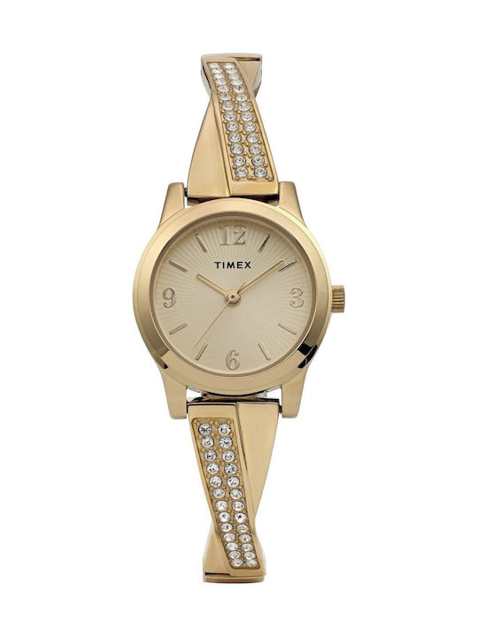 Timex Дамски Ръчен Часовник 25mm Кварцов с Златна Метална Верижка