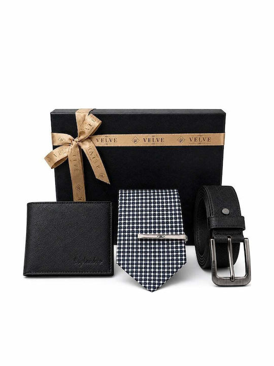 Set portofel și curea pentru bărbați Onyx Edition din eco-piele elegantă cravată ac de cravată într-o cutie elegantă