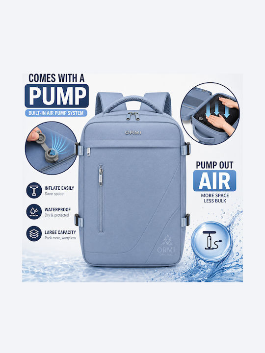 Ormi Rz29053 Travel Backpack 40x20x30cm Cabin Size Air Compression System Laptop Compartment & Large Capacity Light Blue