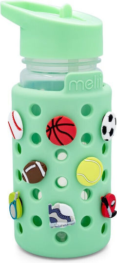 Melii Kids Plastic Water Bottle with Pop-Up Cap Green 450ml Personalized
