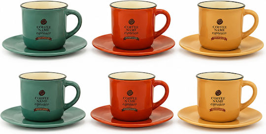 Premium Set Cappuccino Ceramic Multicolour Cups 190ml 6 Pieces