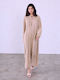 Celestino Women's Maxi Dress Embossed Patterns Loose Fit Dark Beige