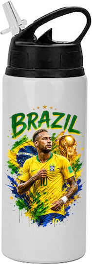 Бутилка 600ml Бяла Черна Капачка World Cup 2026 Neymar Jr