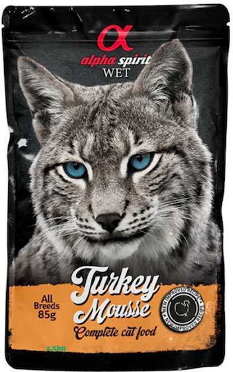 Alpha Spirit Wet Food for Adult Cats with Turkey Meat Liver and Pumpkin Grain Free & Gluten Free 85gr