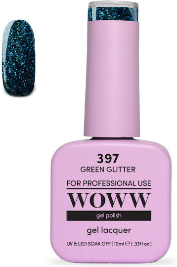 Woww Cosmetics Gel Nail Polish 397 Green Glitter With Glitter 10ml