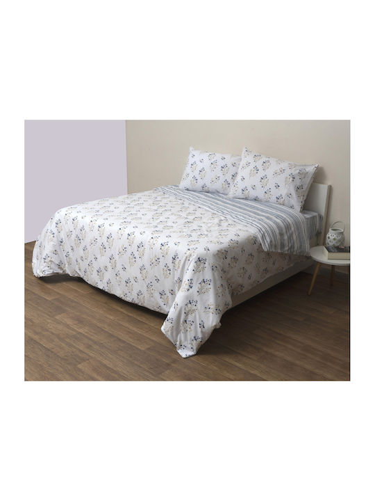 Viopros Viopros Tagesdecken Set Halbdoppel Baumwolle Weiß-Blau 180x240cm 2 Stück