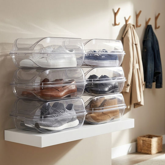 Storage Box Boots Transparent Stackable Ventilated Plastic Organizer Wardrobe Shoe Storage Travel Dust & Odor Protection 37 X 30 X 14 Cm