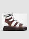 Leather Women's Gladiator Flatforms Brown Sandals