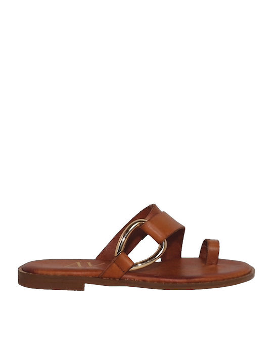 Leder Flache Sandalen Für Damen Tabac Braun