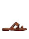 Leder Flache Sandalen Für Damen Tabac Braun