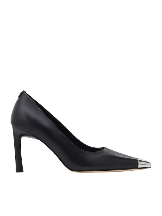 Leder Pumps mit Mittelhohem Absatz Schwarz