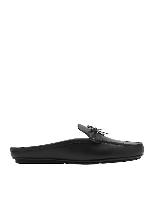 Flat Leder Damen Pantoletten in Schwarz Farbe