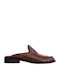 Pantofi Mules Dama De Piele Flat Maro
