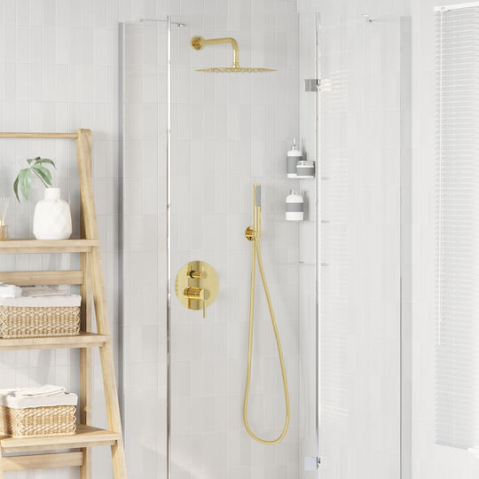vidaXL Built-in Mixer, Phone & Shower Head Set for Shower Gold