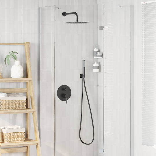 vidaXL Built-in Mixer, Phone & Shower Head Set for Shower Black