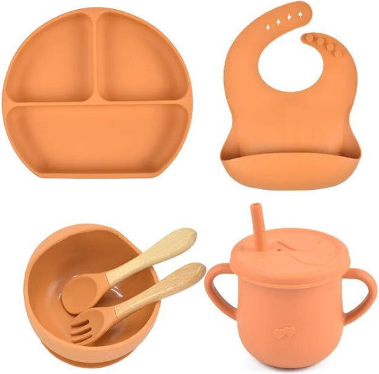 Set De Hrană Din Silicon Cu Bază Antiderapantă Portocalie 5 Piese Pentru 6+ Luni