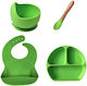 Set De Hrană Din Silicon Cu Bază Antiderapantă Verde 4 Piese