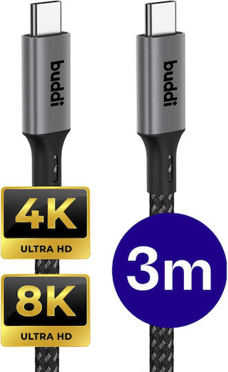 Buddi Flex Video Cable USB-C Male - USB-C 240W Black 3m