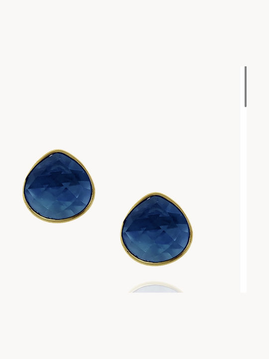 Silver Gold Plated Stud Earrings with Blue Stones