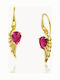 Silver Gold Plated Dangle Earrings with Red Stones