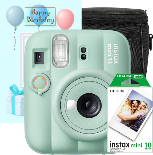 Fujifilm Instax Mini 13 Cameră Foto Instant + Husă de Protecție, Film 1x10 și Felicitare Cadou Verde Lagoon