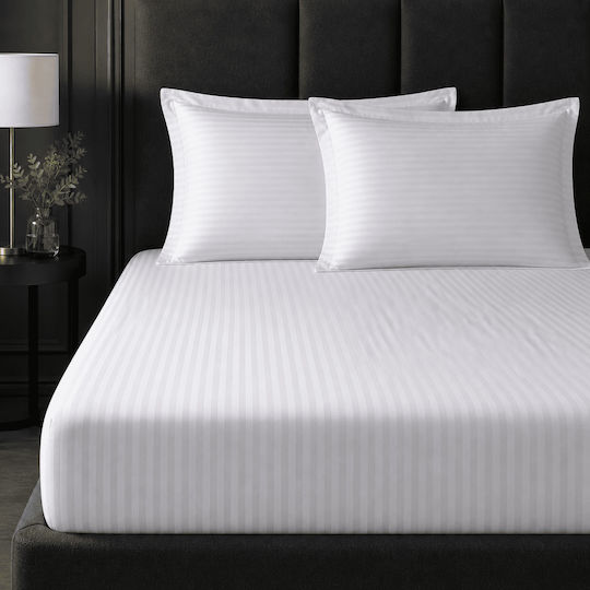 Cearceaf Pentru Hotel Bumbac Satin Cu Elastic 180x200+35cm 240tc Dungi 1cm 18-1-180-9