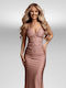 Summer Maxi Slip Dress for Wedding Christening Satin with Lace Dusty Pink