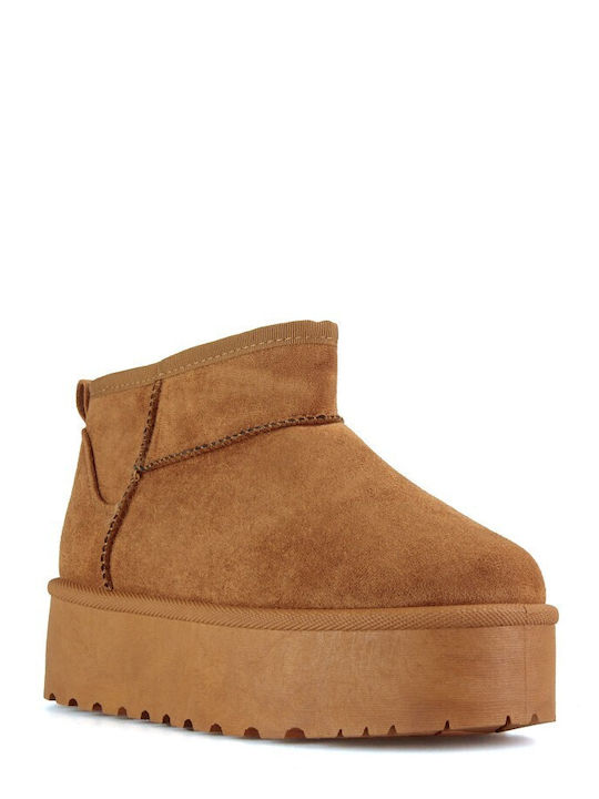 Suede Women's Ankle Boots with Fur Brown